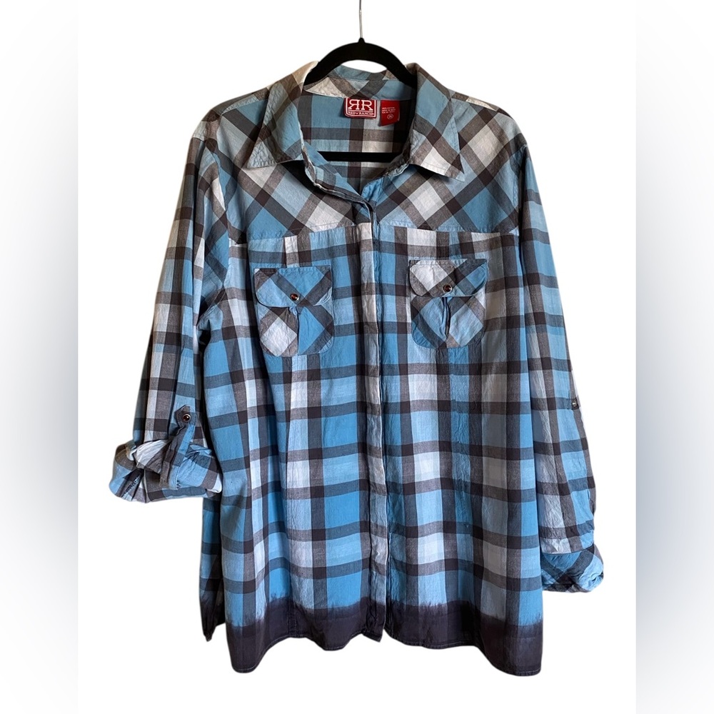 Women’s RED RANCH Western Button Up Shirt Top Roll Tab Sleeves 2X